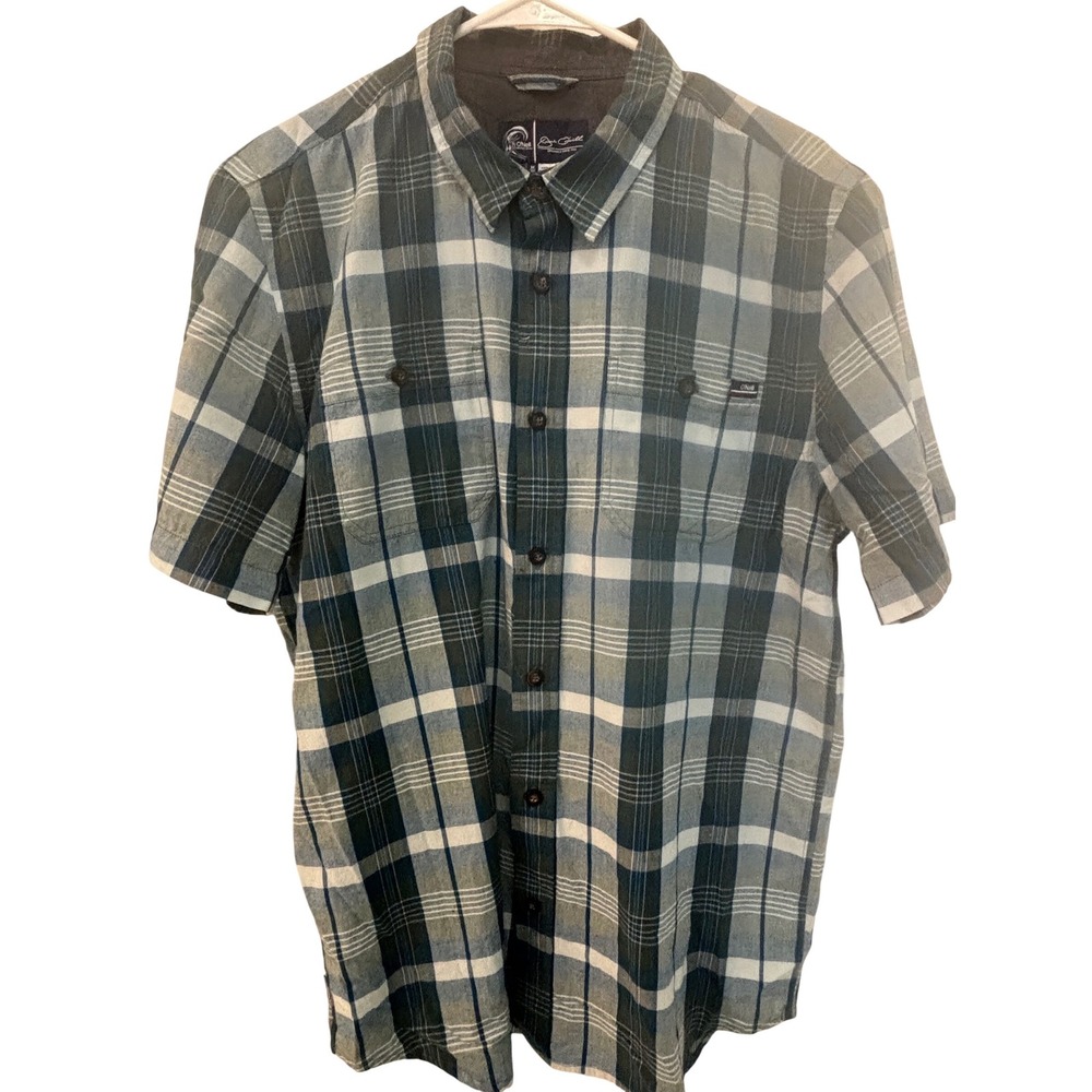 Jack O'Neill Mens Medium Blue Grey Plaid‎ Short Sleeve Button Down Cotton Shirt